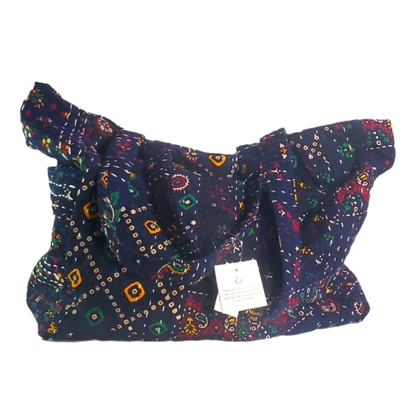 WORLD MARKET Kantha Stitch Tote Bag  Multi-color Upcycled Double Straps Bag NWT - Picture 1 of 9